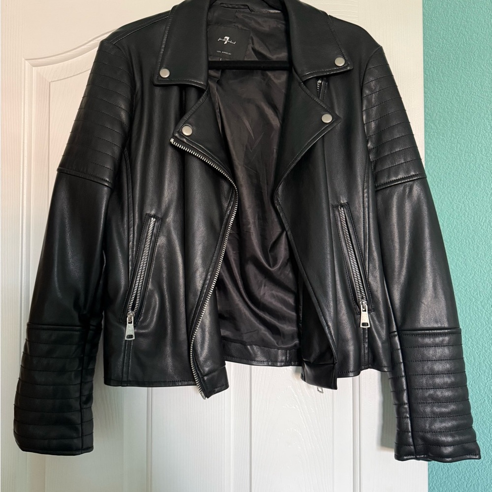 7 for All Mankind Women's Black Faux Leather Jacket size L